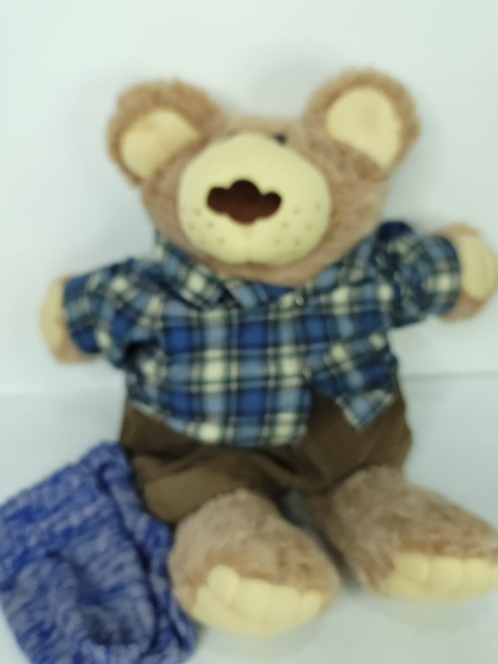 Xavier Roberts BOONE FURSKIN Plush Stuffed Bear Plaid Flannel Shirt Socks 1984